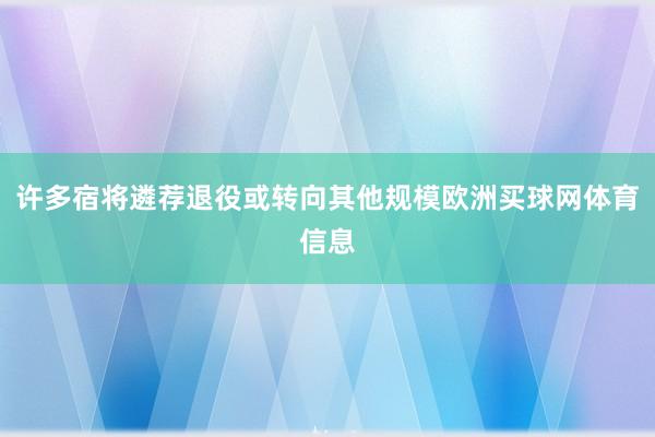 许多宿将遴荐退役或转向其他规模欧洲买球网体育信息